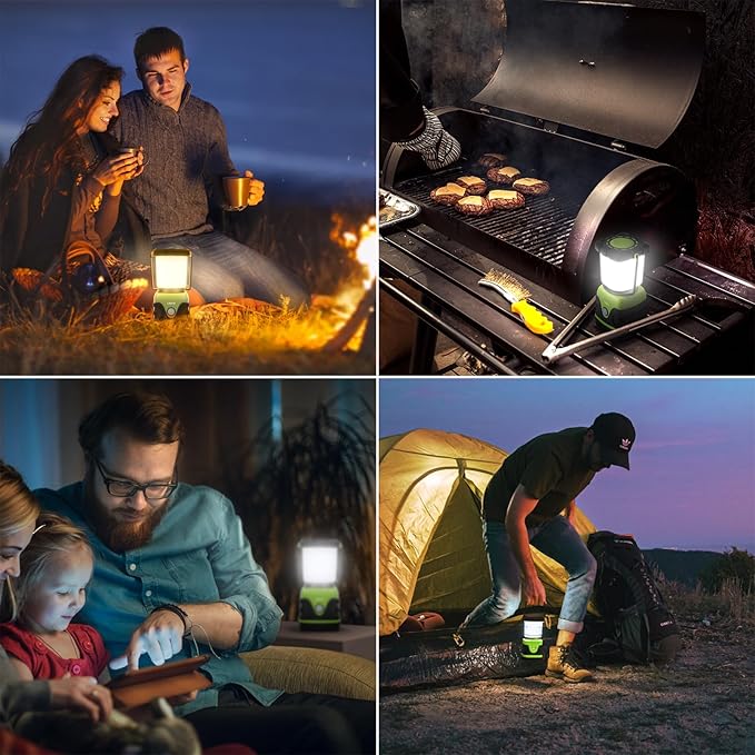 Lepro 1500LM Battery Powered LED Camping Lantern, Green Tent Light with 4 Light Modes, Camping Essentials, Waterproof Lantern Flashlight for Camping, Emergency Light, Power Outages, Not Rechargeable