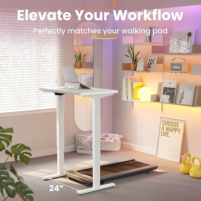 HUANUO 55 x 28 inch Electric Standing Desk Adjustable Height, 4 Memory Height Settings, Sit Stand Up Desk for Home Office & Computer Workstation, White