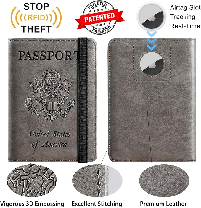 Airtag Passport Holder, Travel Essentials, Passport Cover, RFID Wallet | Passport Wallet, Travel Accessories, RFID Blocking, Synthetic Leather Card Case, International Must Haves, For Women Men