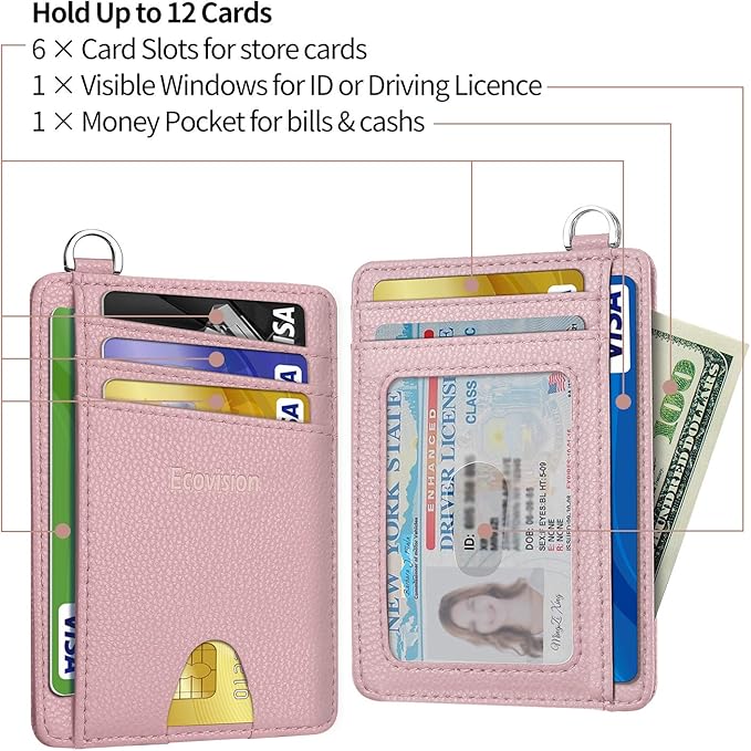 Slim Minimalist Front Pocket Wallet, RFID Blocking Credit Card Holder Wallet with Detachable D-Shackle for Men Women