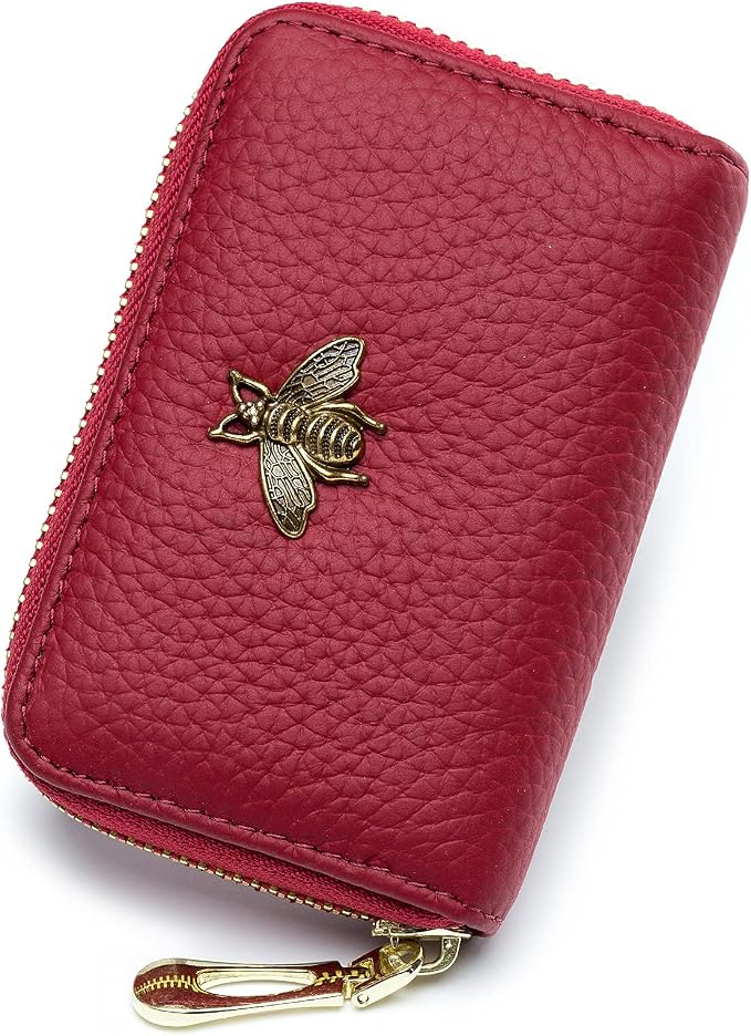 imeetu RFID Credit Card Holder, Small Card Wallet Women, Leather Card Case | Genuine Leather Women's Card & id Cases, Change Coin Purse with Zipper Keychain id Window, 20 Colors & 3 Styles, Daily, Gifts