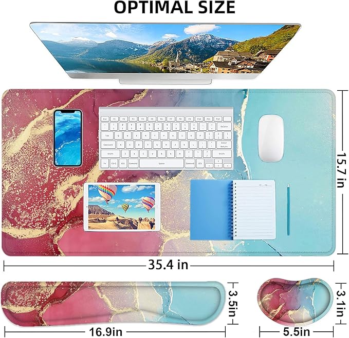 LATEEFAH Large Mouse Pad and Keyboard Wrist Rest, Desk Pad for Keyboard and Mouse, Extended Gaming Mouse Pad with Wrist Support, Waterproof Non-Slip Desk Mouse Mat for Office, Home