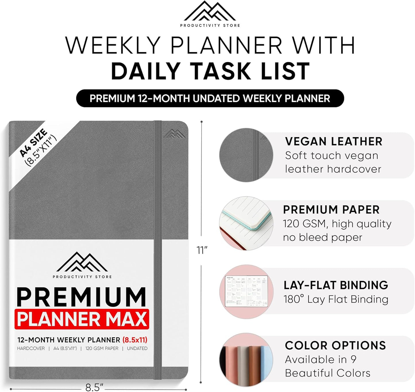 Undated, 2025 Planner, 8.5" x 11" - The #1 Productivity Planner to Achieve Your 2025 Goals - Planner 2025-2026 by PRODUCTIVITY STORE (A4, GREY)