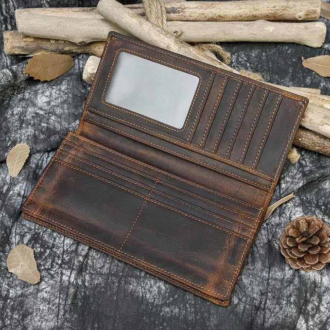 Genuine Leather Long Wallet for Men, Large Capacity Purse Clutch Bag Handbag Checkbook Cash Credit Cards Phone Holder | Large Capacity
