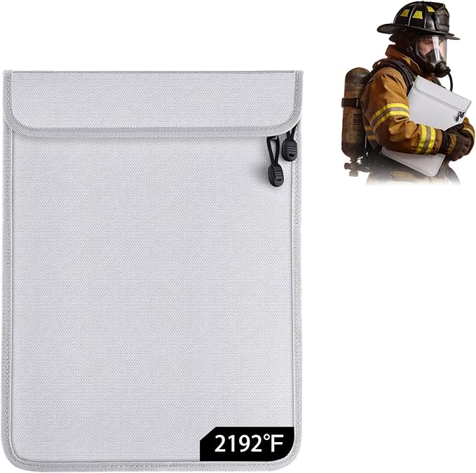 Upgraded Two Pockets Fireproof Document Bag - Kanhiro Water and Fire Proof Bag for Documents (15'' x 11'')