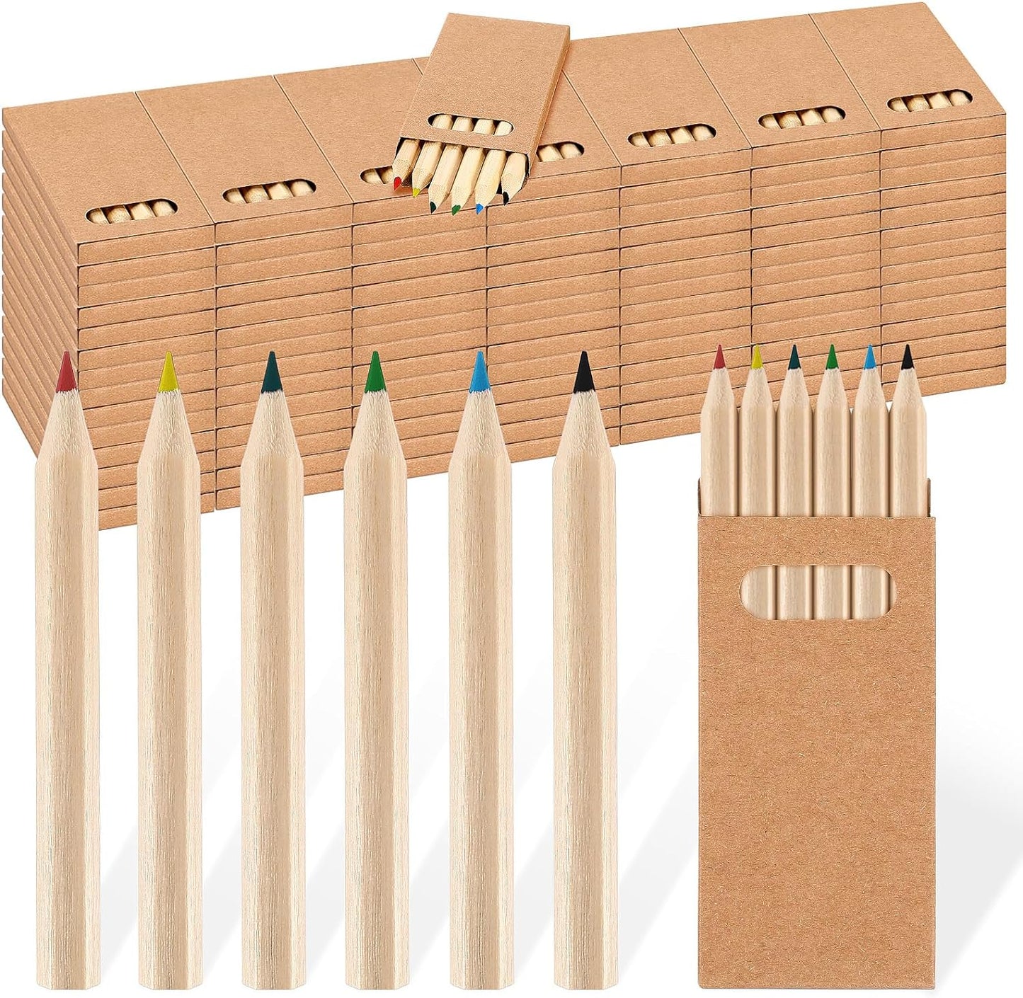 Faccito 100 Packs Mini Drawing Colored Pencils for Kids 3.5 Inch Portable Short Fat 6 Different color Pre Sharpened Pencils in Bulk for Children Painting Classroom School Supplies