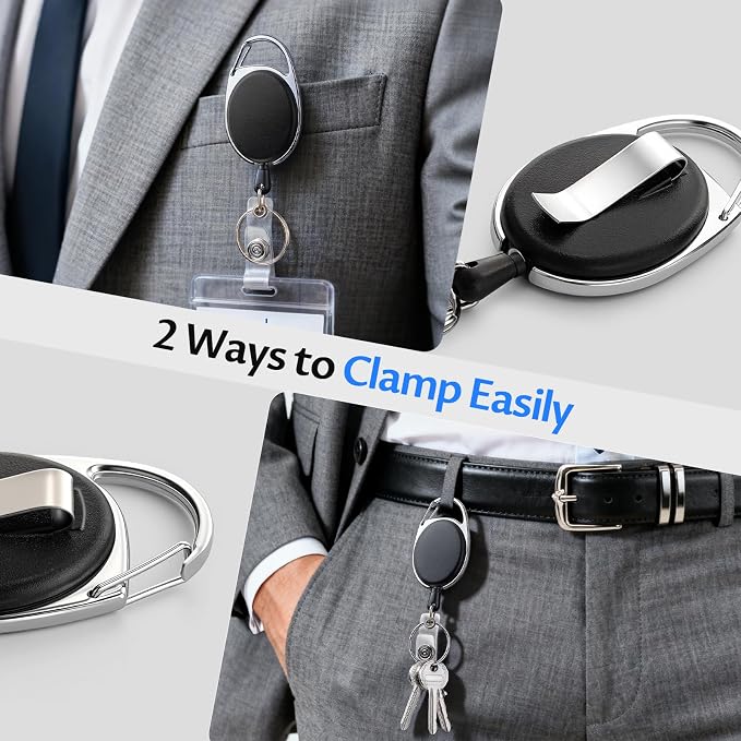 20 Pack Badge Reels Retractable with Carabiner Reel Clip | ID Badge Holder Bulk Card Key Holder with Ring, Sturdy Black Keychain Extender for Office Work Employee