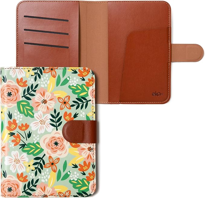 Leatherette Passport Holder with Floral Patterns, Premium PU Leather, Snap Button Closure, Travel Wallet Cover for Passport, Boarding Pass, and Cards (Enchanting blossom)