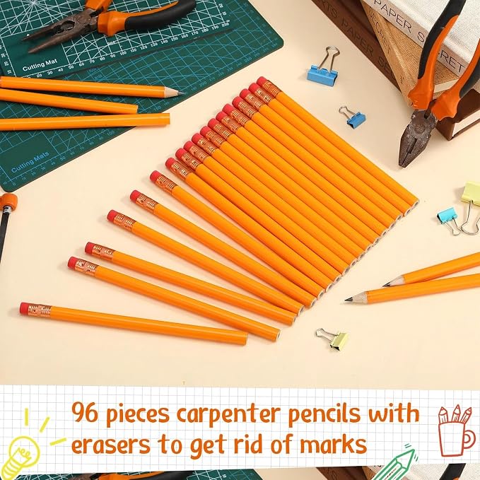 Fainne 96 Pcs Jumbo Pencil with Black Core Cedar Wooden Pencil with Eraser for Carpenters Students Teachers School Construction Woodworkers Beginners Office Workers (Orange,Classic)