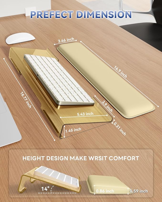 Laborio Computer Keyboard Wrist Rest, Keyboard Riser Stand for Desk(Beige) | Ergonomic Acrylic Keyboard Holder, Non-slip Wrist Pad, Pain Relief for Typing, Multiple Colors