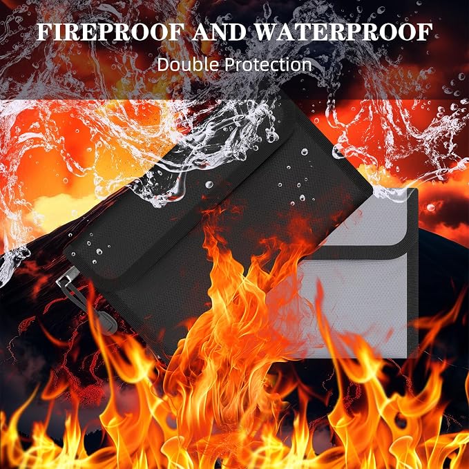 Small Money Bag (8.1“ × 4.8”)，Zippered Fireproof Waterproof Document Bag， Safe Fireproof Document Box，Small Fireproof Money for Cash, Currency, Keys, and Passports (2-Pack)
