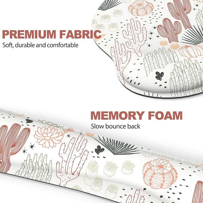 Ergonomic Mouse Pad with Wrist Rest and Keyboard Wrist Rest, Mousepad | Memory Foam Wrist Rest for Computer Keyboard, Pain Relief, Non-Slip Rubber Base, Mouse Pad Wrist Support for Gaming, Cactus
