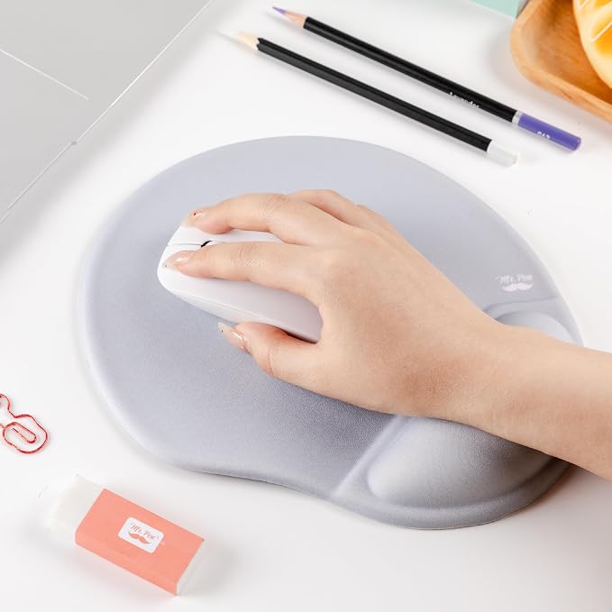 Mr. Pen- Ergonomic Mouse Pad with Wrist Rest | Light Gray Breathable Fabric with Memory Foam Cushion, Non-Slip Rubber Base, Gel Mouse Pad with Wrist Support
