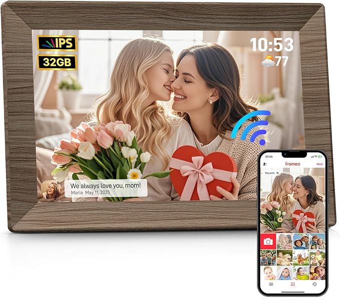 Frameo 10.1" Digital Picture Frame, Smart WiFi Digital Photo Frame with 1280x800 HD IPS Touch Screen 32GB Memory Auto-Rotate Wall Mounted, Share Photos/Videos from Phone Anywhere