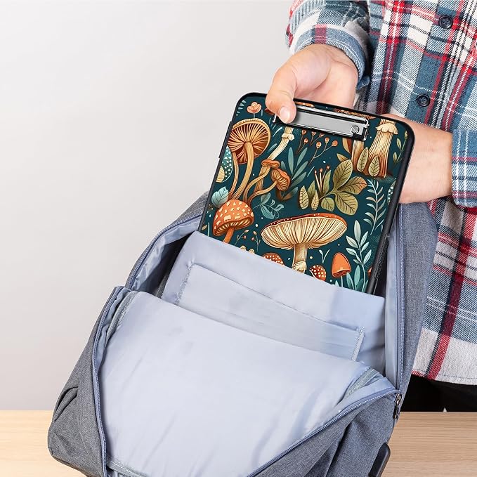 Clipboard with Storage,Storage Clipboard with Pen Holder,Heavy Duty Plastic Storage Clipboard with Low Profile Clip,Teacher Must Haves,Clipboard Folder,Office Supplies,Mushroom -1354