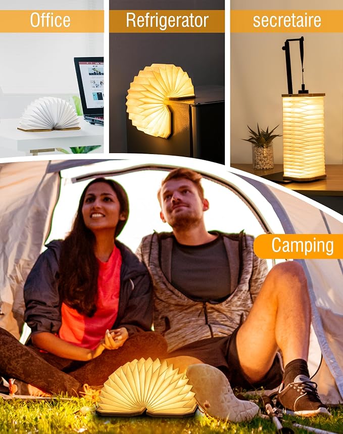 Originality Folding Accordion Lamp, Japanese Gift, LED Paper Lantern | Portable Wooden Table Lamp, Creative Japanese Paper Light with USB, Japanese Decor for Home & Bedroom & Library (Bamboo)