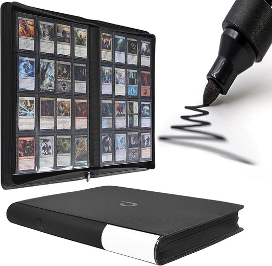 D DACCKIT Card Binder 16 Pocket - Fits 1024 Cards，4X4 Ringless Card Album with Sleeves for Trading Cards & Sports Cards（Model A，Classic Black）