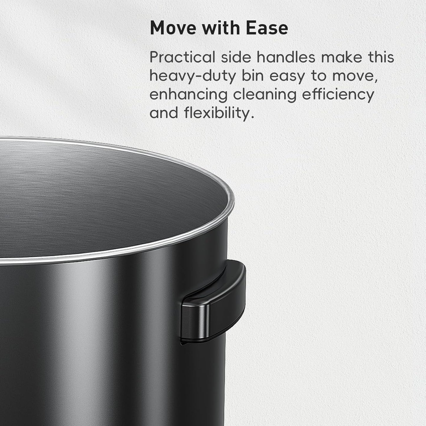 EKO 16-Gallon Round Black Stainless Steel Open Top Trash Can, Large Commercial Waste Bin with Detachable Lid and Carrying Handle, Brushed Metal Garbage Bin for Home, Office, Restaurant, Restroom