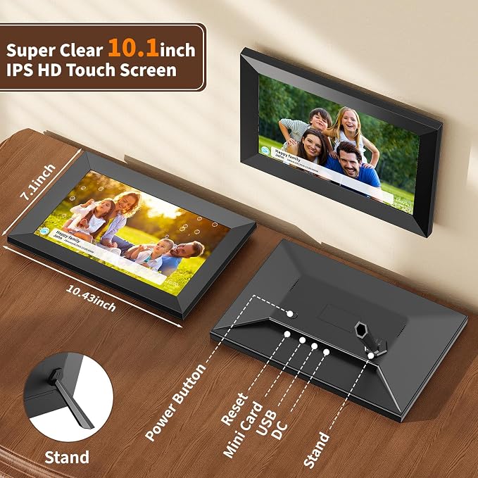 Digital Picture Frame,10.1 Inch 1280x800 IPS Touch Screen 16GB,Digital Photo Frame with Auto-Rotate，Supports SD Cards, Tuya app,Gifts for Your Loves