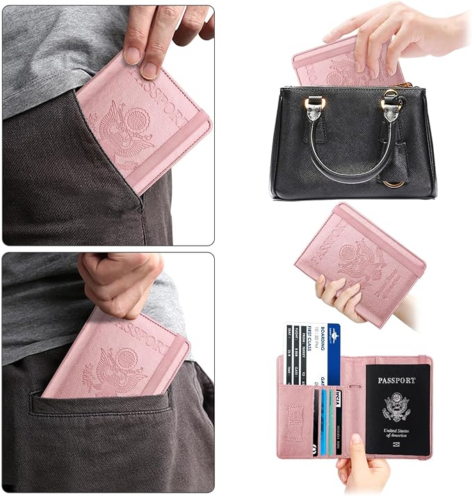WALNEW Passport Holder for Travel, RFID Passport Wallet, Travel Essentials | PU Leather Passport Cover Case with Pen Holder, Travel Must Haves Accessories, Passport Book Holder for Women