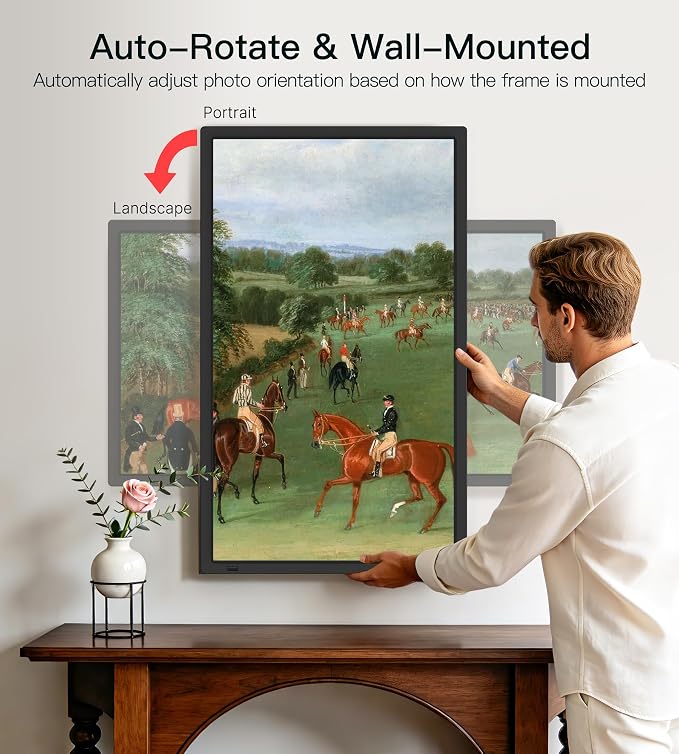 BIGASUO 32" Large Digital Picture Frame with FHD 1920x1080 Touch Display, 64GB Memory, 2.4G/5G WiFi, Instant Photo/Video Sharing via Frameo App, SD Card/USB Support, for Home/Art Galleries/Business