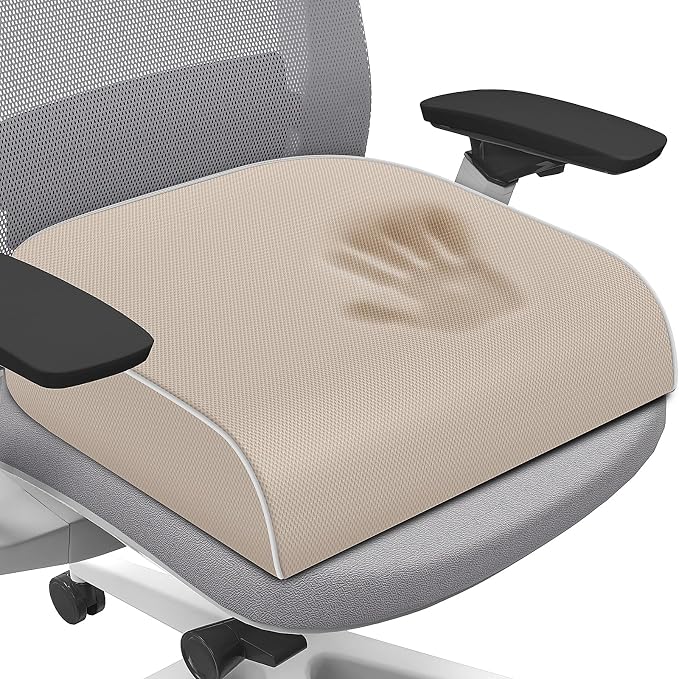 SweetSlubr Seat Cushion for Tailbone Pain Relief, Office Chair Cushion, Memory Foam Large Chair Pad with Non-Slip Cover for Soft Support at Office Chair, Car Seat, Airplane Beige/2X-Large