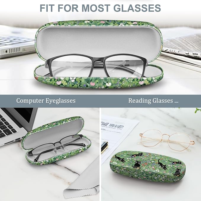 FINTIE Hard Shell Eyeglasses Case, Portable Protective Glasses Cover Eyeglass Holder Box with Cleaning Cloth for Men Women