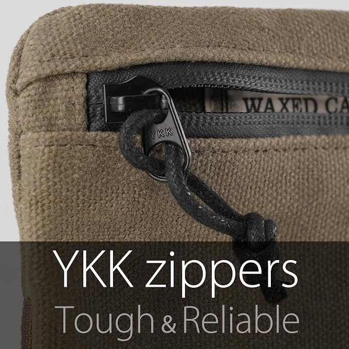 Belt Zipper Pouches for Men Women Compact EDC Pouch, YKK Zipper, Anti-theft Pickpocket Proof Safety Wallets, Waist Pack for Traveling Hiking, Water Resistant, Tough Waxed Canvas, Olive