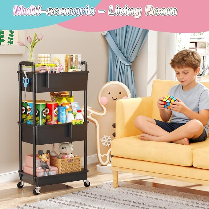 SUNALLY Baby Diaper Caddy Cart,3 Tier Rolling Diaper Cart for Nursery | Large Capacity & Easy Assemble Diaper Storage Organizer with Lockable Wheels for Newborn, New Mom, Baby Girl Boy Essentials