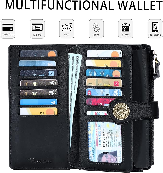 Travelambo Women's Wallet RFID Blocking Trifold Clutch Large Capacity Credit Card Holder Travel Purse | RFID