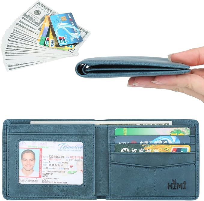HIMI Wallet for Men-Genuine Leather RFID Blocking Bifold Stylish Wallet With 2 ID Window