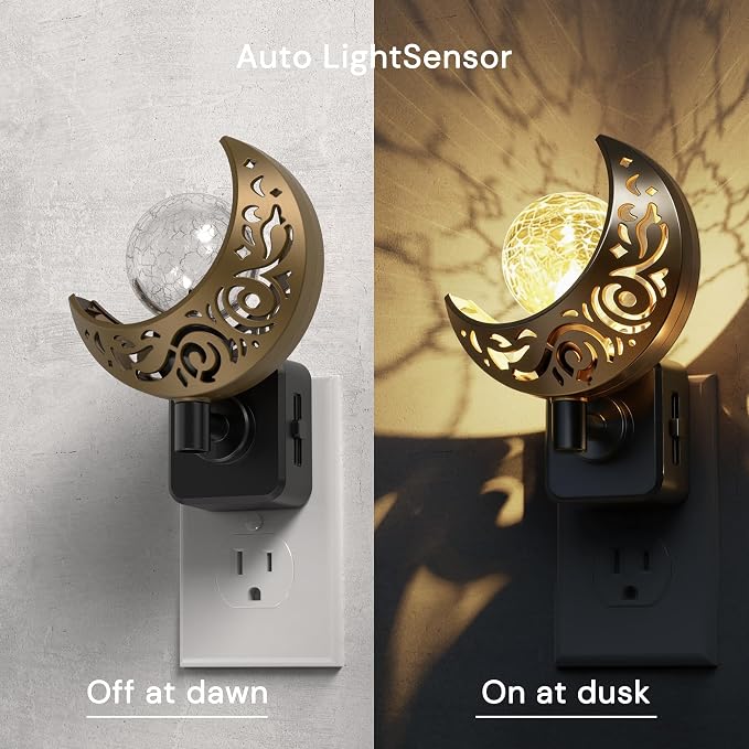 L LOHAS LED Night Lights Plug into Wall: Moon Sphere Decor Landscape Night Light, Dusk to Dawn Sensor Glass Globe Nightlight, 0-100LM Dimmable, for Bedroom Living Room Hallway