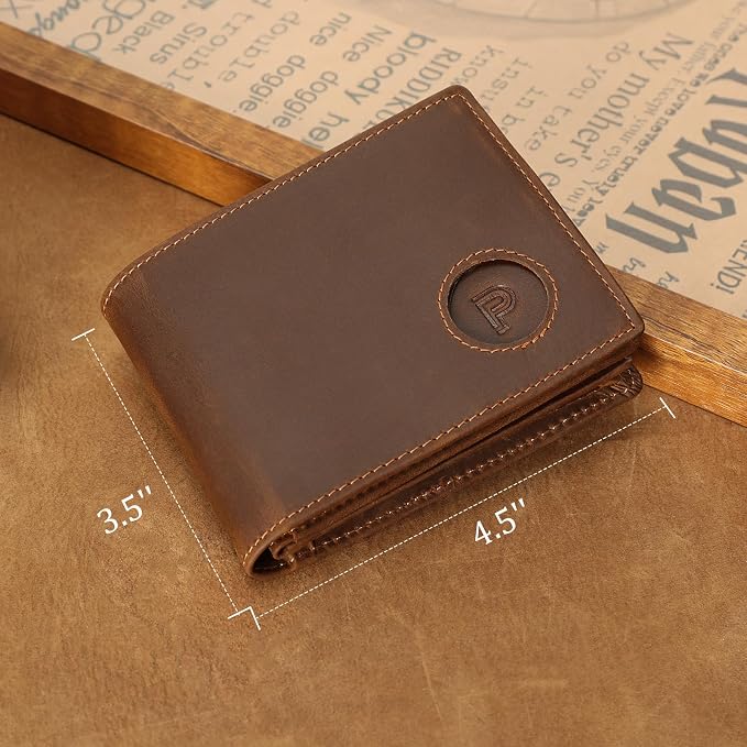 Polare Men's RFID Blocking Cowboy Genuine Natural Crazy Horse Leather Bifold Wallet