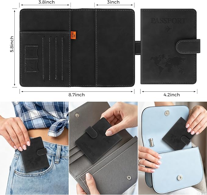 3-Pack Passport Holder + 2 PVC Covers, RFID, PU Leather(Black) | Waterproof,scratchproof, dustproof. Lightweight, slim. Keeps cards & travel docs organized for men & women