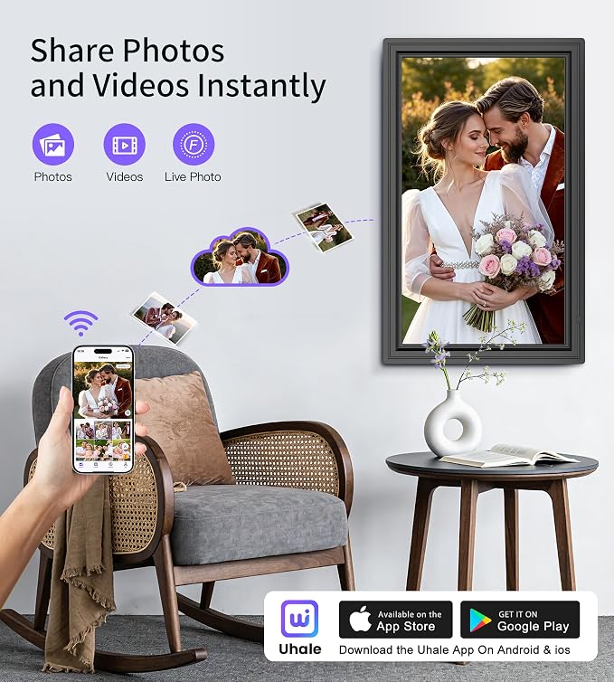 64GB 15.6" Large Digital Picture Frame, Uhale WiFi Electronic Photo Frames with 1920 x 1080 FHD IPS Touch Screen, Support Auto-Rotate Wall Mounted SD&USB Card, Share Photos/Videos from Phone Instantly