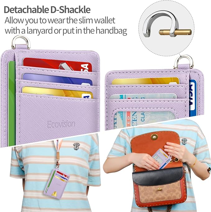Slim Minimalist Front Pocket Wallet, RFID Blocking Credit Card Holder Wallet with Detachable D-Shackle for Men Women