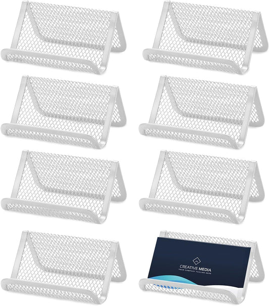 Rocutus 8pcs Business Card Holder - Metal Desk Card Organizer (Silver)