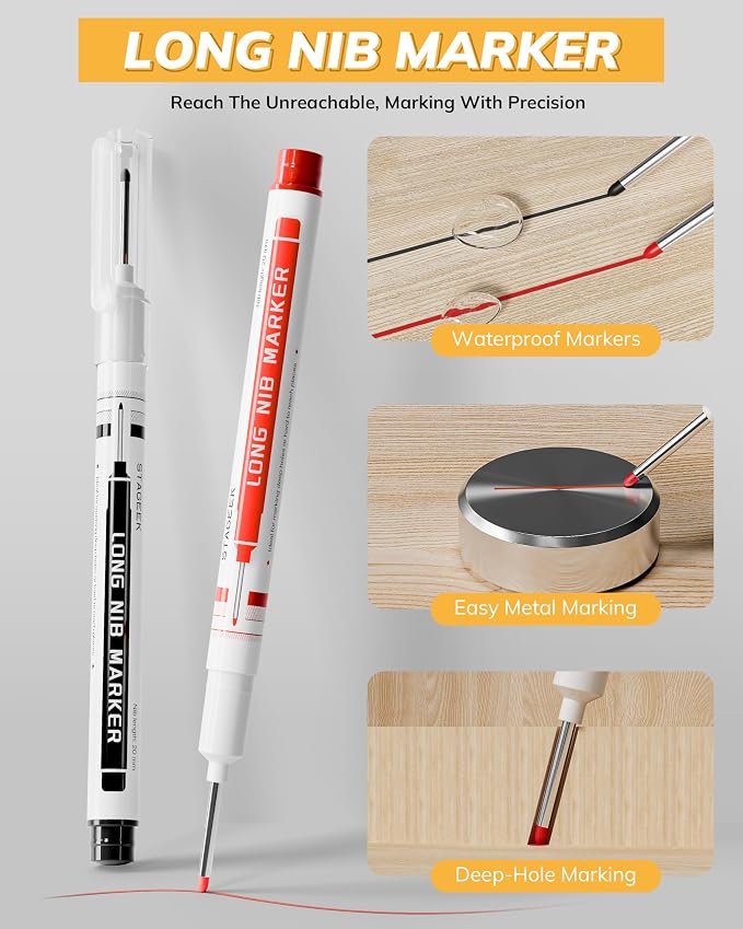 STAGEEK 2.8mm Mechanical Carpenter Pencils with Sharpener, 2 Pack | 38 Refills, Construction Pencil Heavy Duty Woodworking Tools, Waterproof Deep Hole Long Nib Marker Pens for Architect Marking