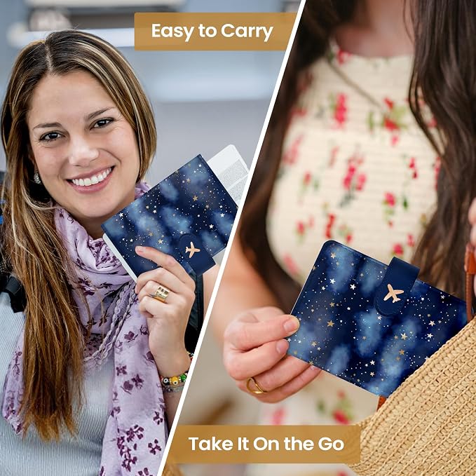 Passport Holder for Travel Essentials, RFID Blocking Leather Cover Wallet with Magnetic Closure, Aesthetic & Cute Passport Book Case for Women and Men - Star