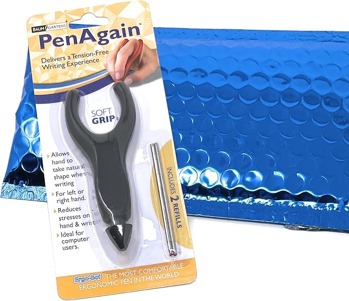 PenAgain Ergosof, Ballpoint Pen, Black Pen with 2 Black Refills, 1 Blue Bonus Refill, Gift Packaging