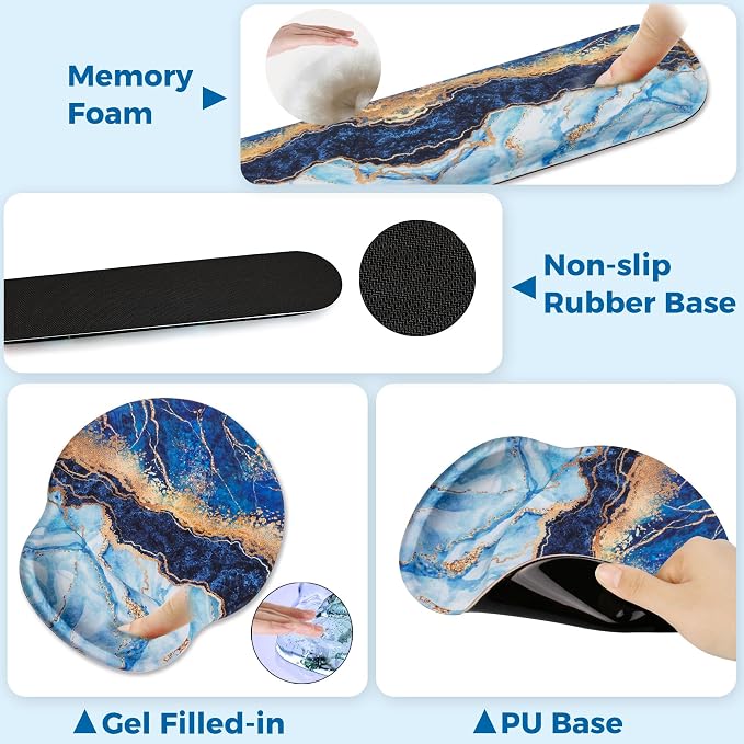 Mouse Pad and Keyboard Wrist Rest Support,Ergonomic Mouse Pad Set | Mousepad With Coaster and Non-Slip PU Base,Pain Relief for Desk Desktop Gaming, Computer,Office -Beach