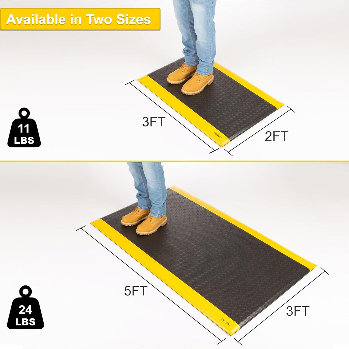 Vergo Industrial 15/16” Extra Thick Anti Fatigue Mat - Heavy Duty Commercial Grade Diamond Plate Ergonomic Standing, Non-Slip Black with Yellow Anti Fatigue Floor Mat for Work, Shop (1-Pack 2' x 3')