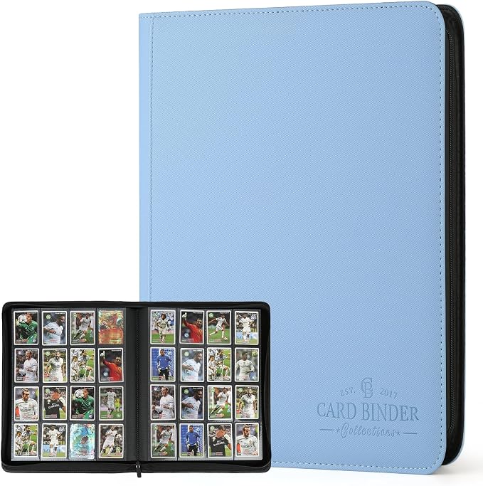 16-Pocket Business Card Binder holds 1024 Cards, Premium Diamond PU Leather Name Card Holder Organizer with Zipper, Black Sleeves Side Loading Card Book for Collectors & Office(light blue)