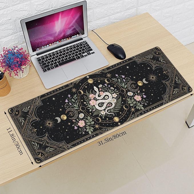Mysterious Snake Gaming Mouse Pad Large Extended Desk Mat Non-Slip Rubber Base Keyboard Pad with Stitched Edges for Office Gaming 31.5x11.8 in