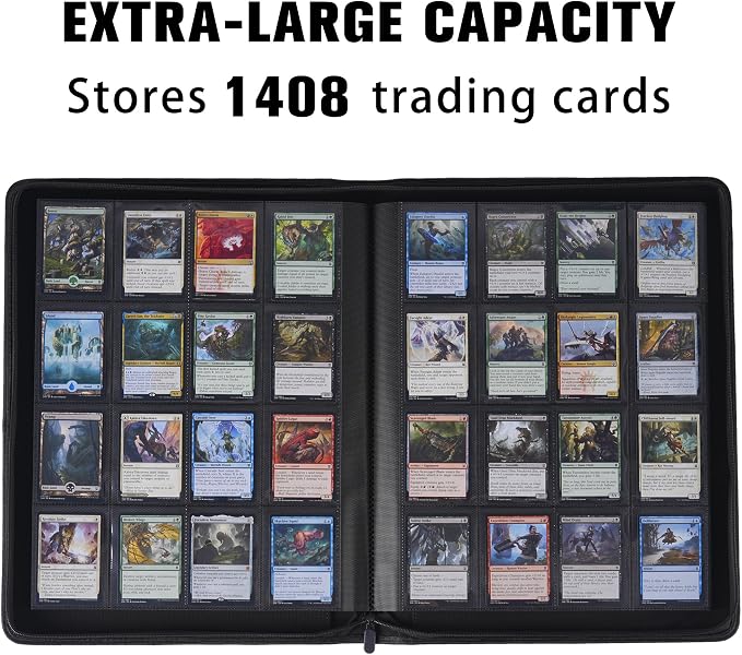 Card Binder 16 Pocket,Trading Card Binder Holds up to 1408 Cards with 44 Sleeves,Zipper Card Holder Album Compatible with TCG Card/Game Cards/Sports Card-Blue