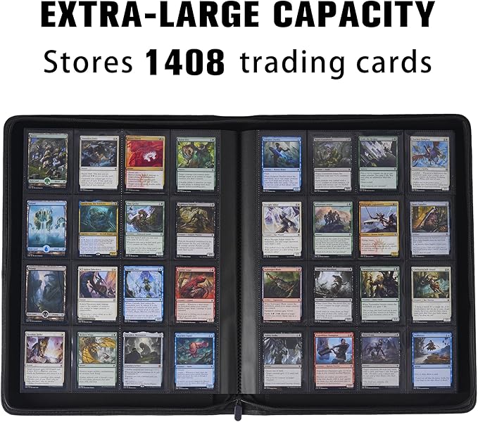 Card Binder 16 Pocket,Trading Card Binder Holds up to 1408 Cards with 44 Sleeves,Zipper Card Holder Album Compatible with TCG Card/Game Cards/Sports Card-Light pink