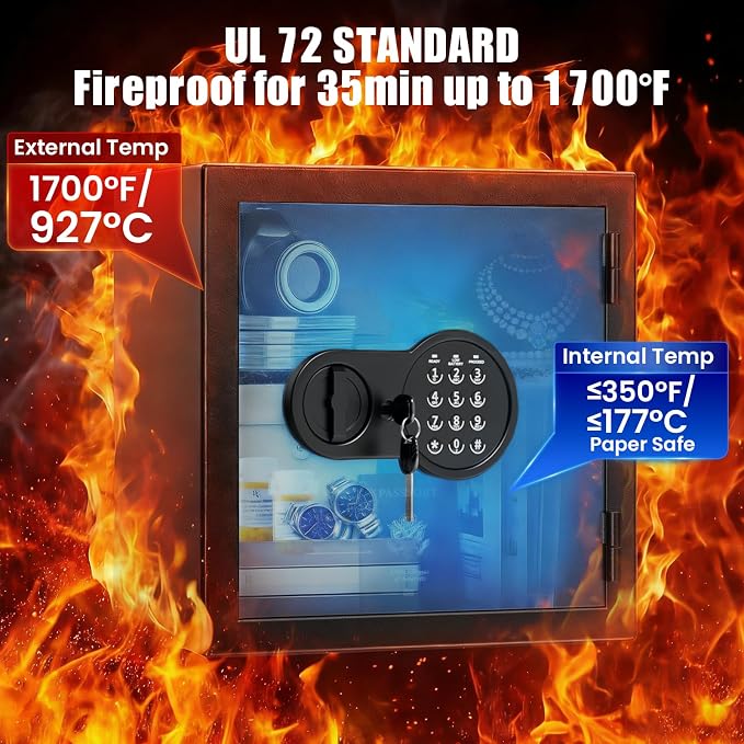 2.0 Cuft Fireproof Safe Box for Home,Digital Keypad,35-Min Fire Protection | 35-Min Fire Protection at 1700°F, Removable Shelf, Smart Alarm & Anti-Pry Security, External Emergency Power, Silent Mode