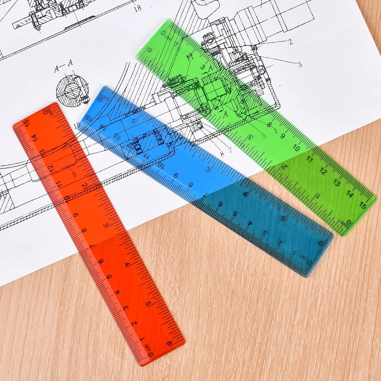 Clear Plastic Straight Ruler, 6 Inch, Bulk Assorted Colors, Shatterproof with Inches and Centimeters for School, Home, or Office (8 Pack)