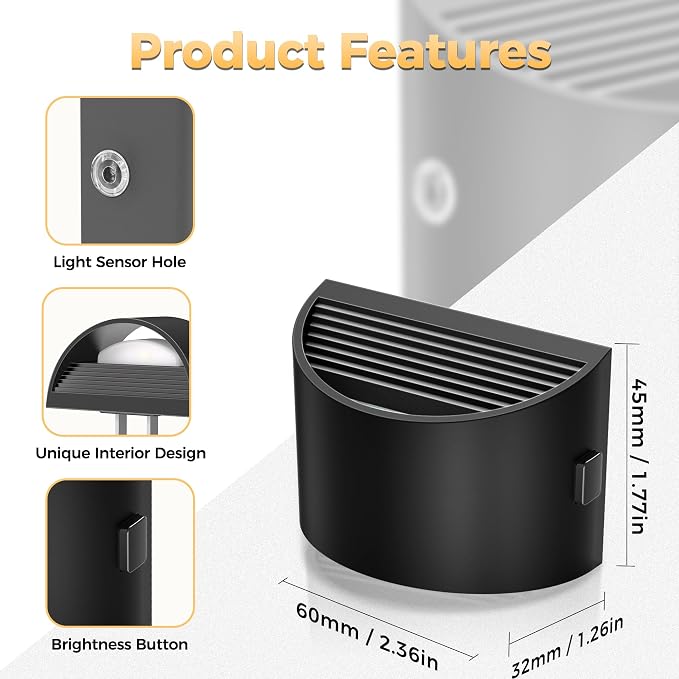 DORESshop LED Night Light[2 Pack], Night Lights Plug into Wall, Plug in Night Light with 3 Color Temperatures, Dusk to Dawn Sensor, Nightlights for Adults, Bedroom, Bathroom, Hallway, Black