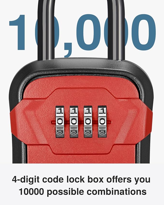 Puroma Lock Box, Key Lock Box Wall Mount & Portable Combination Lockbox with Resettable Code, Security Lockbox for Outside House Keys, Apartment Realtors Spare Keys Storage (1 Pack, Red)